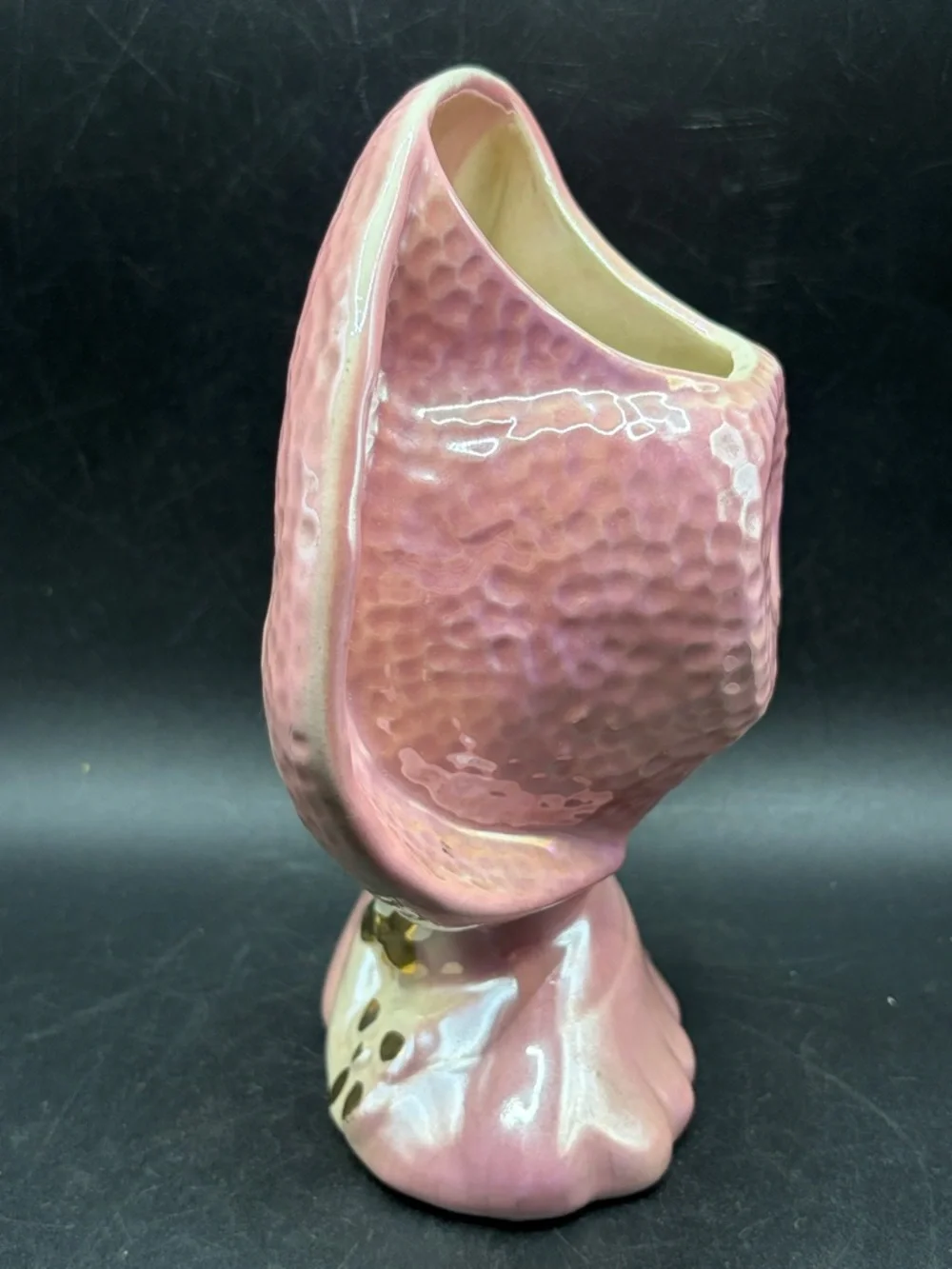 Vintage MCM Hand Painted Lusterware Pink Hat Lady Head Vase Ceramic Wall Pocket
